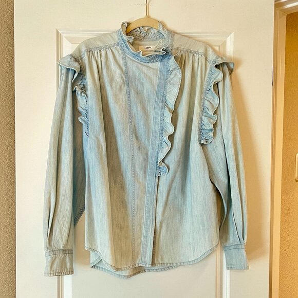 Isabel Marant Tops - Etoile Isabel Marant Blue Denim Ruffle Puff Sleeve Shirt Button Down